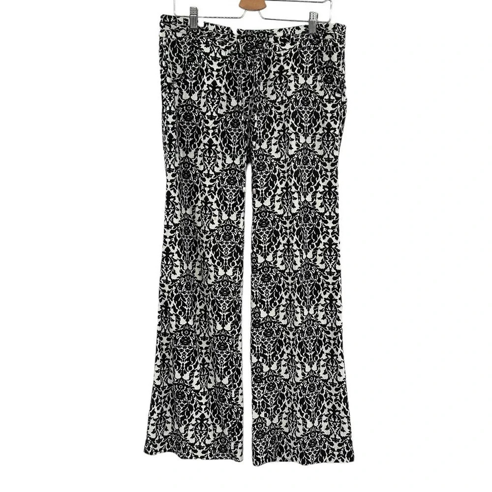 SW3 Bespoke Damask Print Linen Blend Wide Leg Pants Black‎ White Size 6